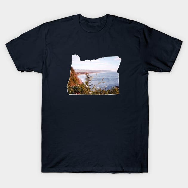 Oregon Coast Viewpoint-Map of Oregon-Travel Photography T-Shirt by tonylonder